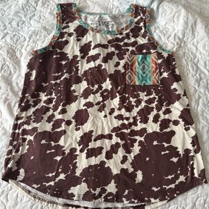 Crazy Train Cowprint and Aztec Tank Top